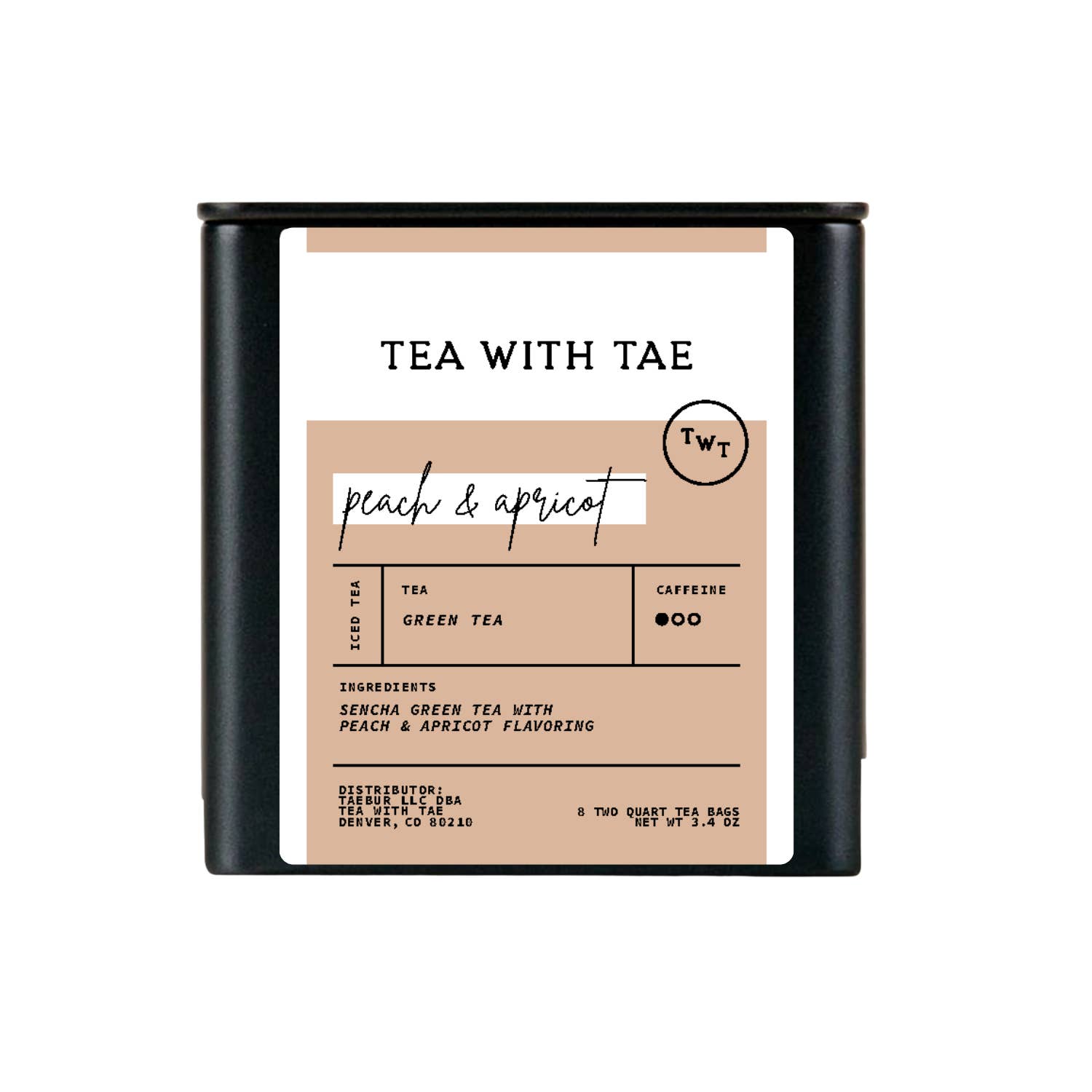 Tea with Tae - Wholesale Tea bags - Peach & Apricot Green Iced Tea Gift Tin (8 pillow bags)