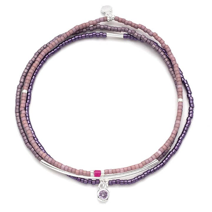 Scout Curated Wears - Wholesale Jewelry Set - Tonal Chromacolor Miyuki Bracelet Trio - Purple/Silver