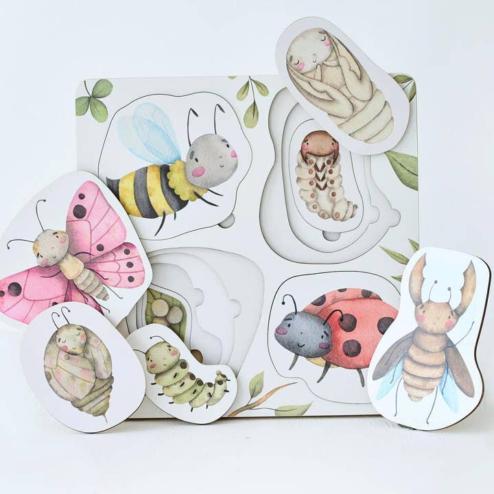 ODEAS – Großhandel Puzzle – Kinder – Montessori-Puzzle aus Holz mit dem Lebenszyklus von Insekten