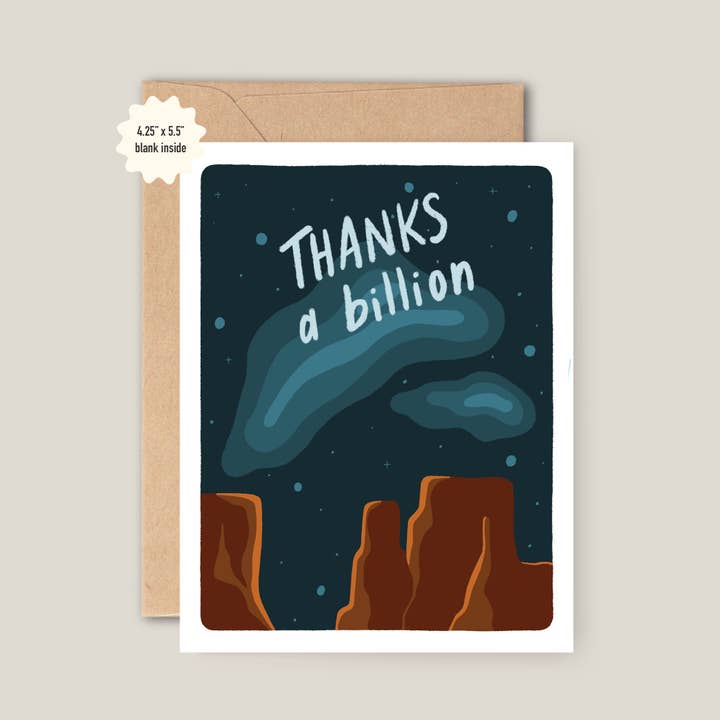 Thanks a Billion | Night Sky Thank You Card for wholesale by Bri Kuffell Art