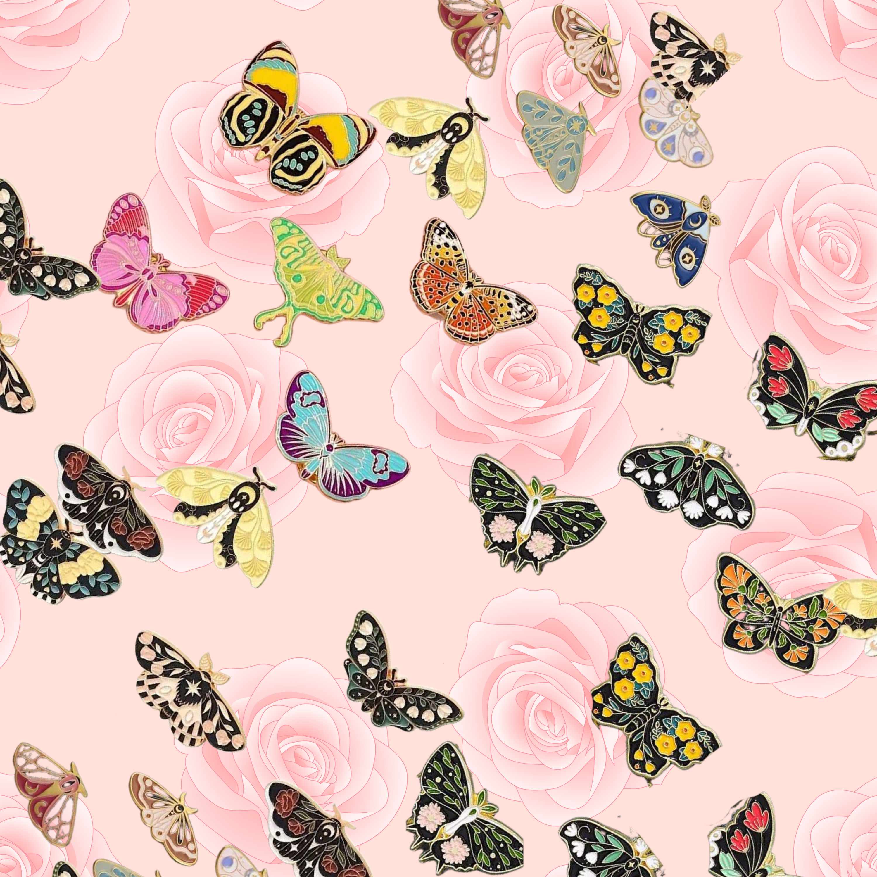 Magnifique Hearts - Wholesale Brooch - Random Moth Butterfly Enamel Pins Insect Brooch Lapel DIY2