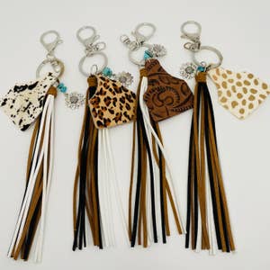 Initial Faux Cowhide Keychain ( A )