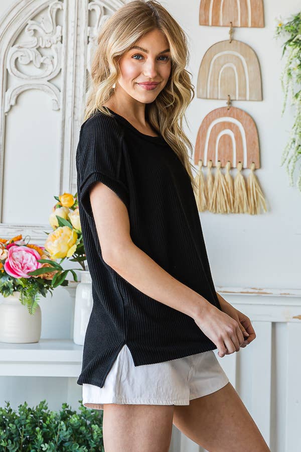 7th Ray - Wholesale Tunic - Women's - [PLUS SIZE]Classic Ribbed Hi-Low Side Slit Tunic Top T5160XL16