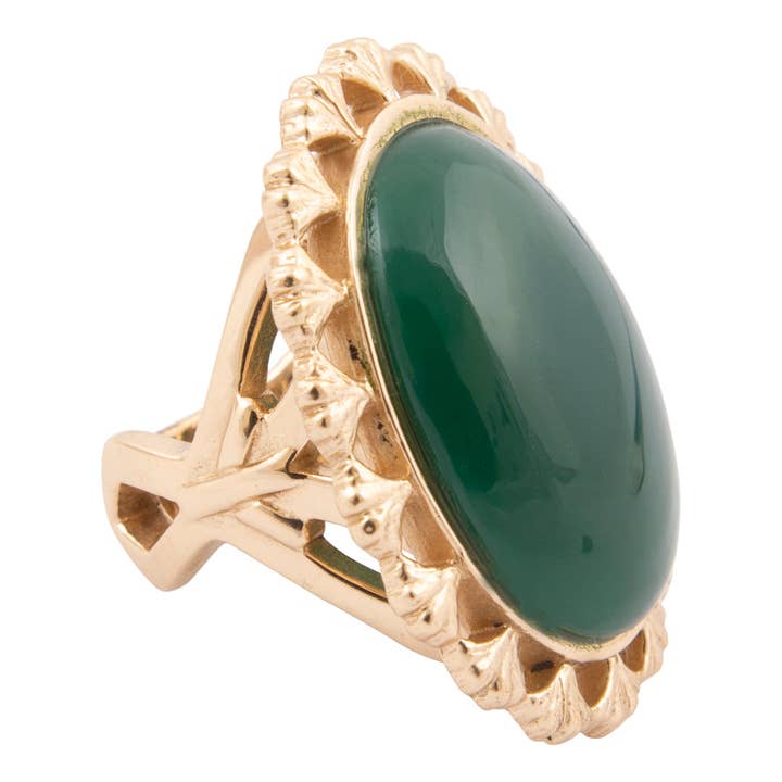 Bague imposante dorée en onyx vert «Prospérité» pour la vente par Barse Jewelry