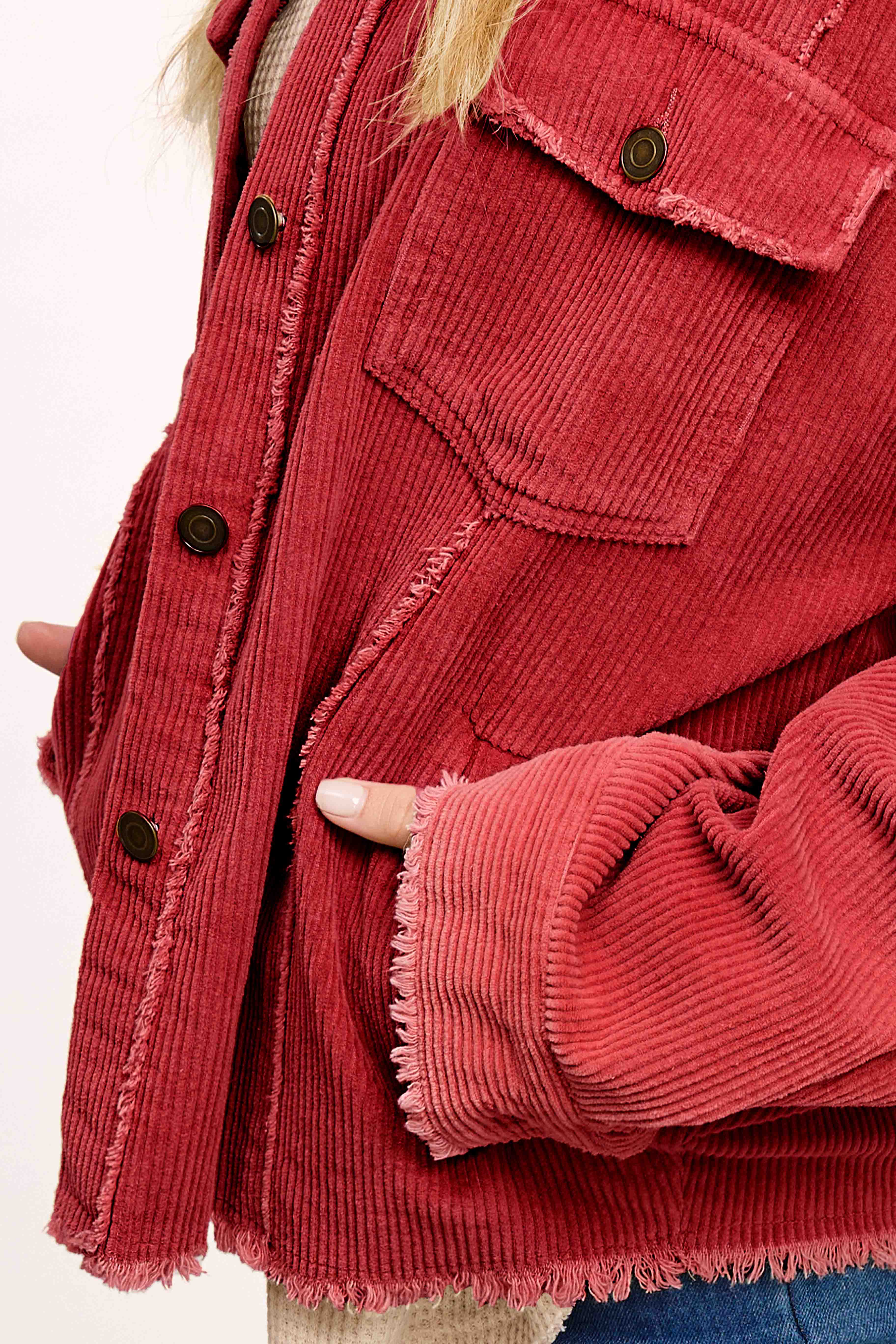 La Miel - Vente Veste – femme - Veste surdimensionnée en velours côtelé lavé avec boutons - JKT17829