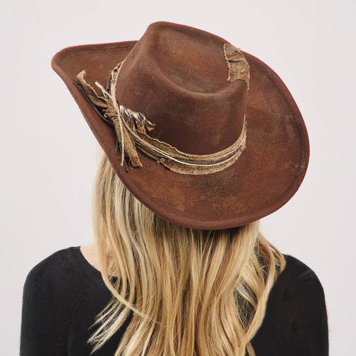 Hana - Wholesale Cowboy Hat - Women's - Rustic Cowgirl with Feather Fedora Hat12