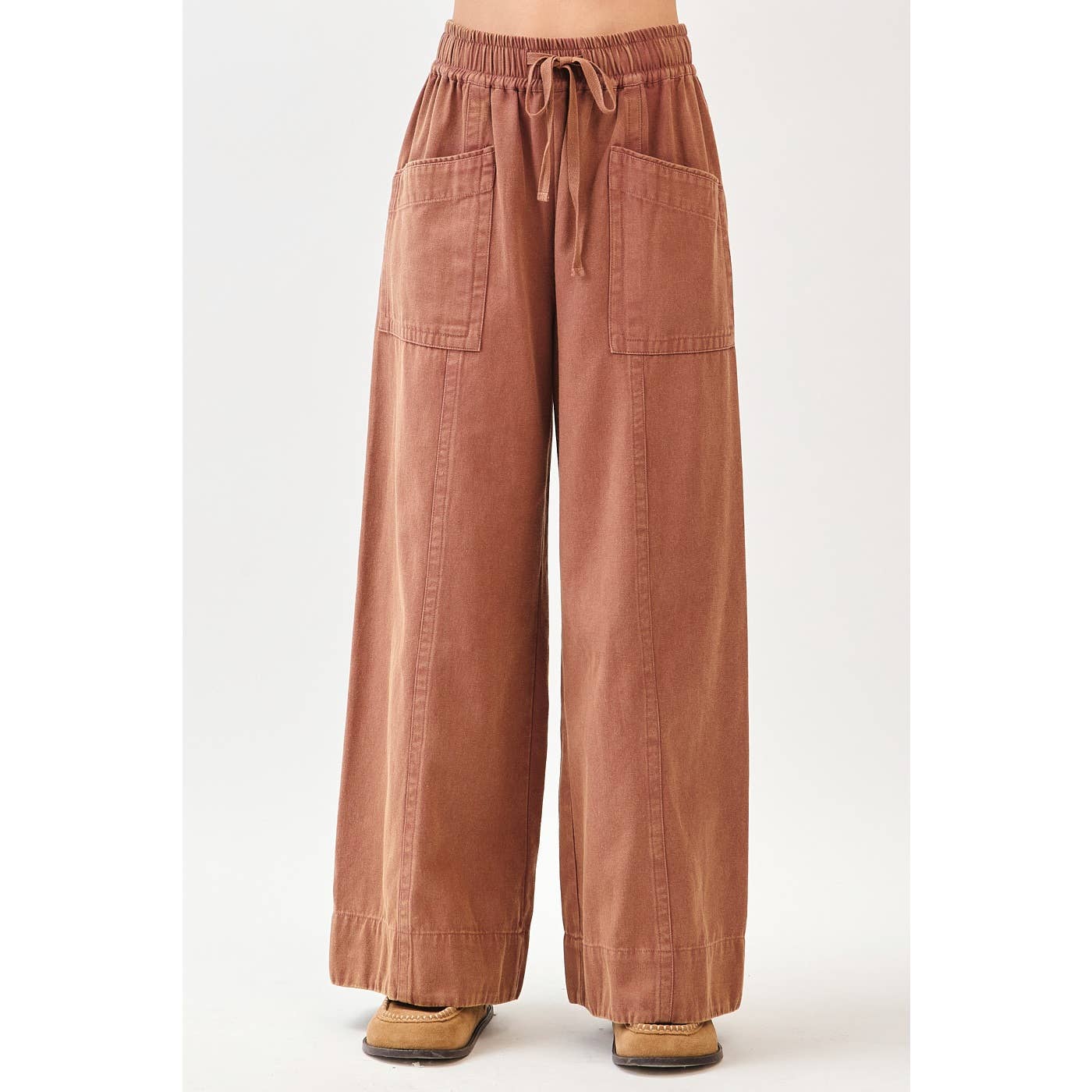 mittoshop - Wholesale Pants - Women's - MINERAL WASH WIDE LEG ELASTIC WAIST TWILL PANTS1