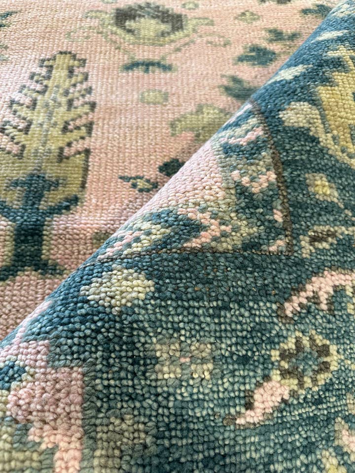 Babette 8x10 Pink and Green Hand-Knotted Oushak Rug for wholesale by Banana Manor Rug Co.