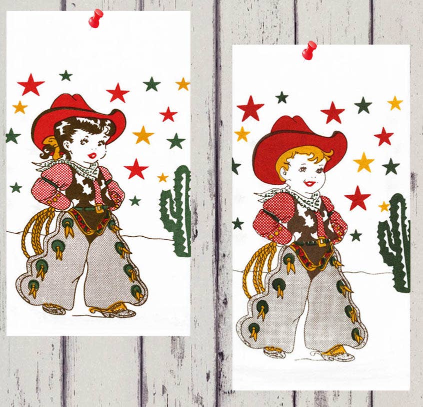 Red and White Kitchen Company - Wholesale Tea Towel - Little Cowgirl Retro Flour Sack Kitchen Towel2