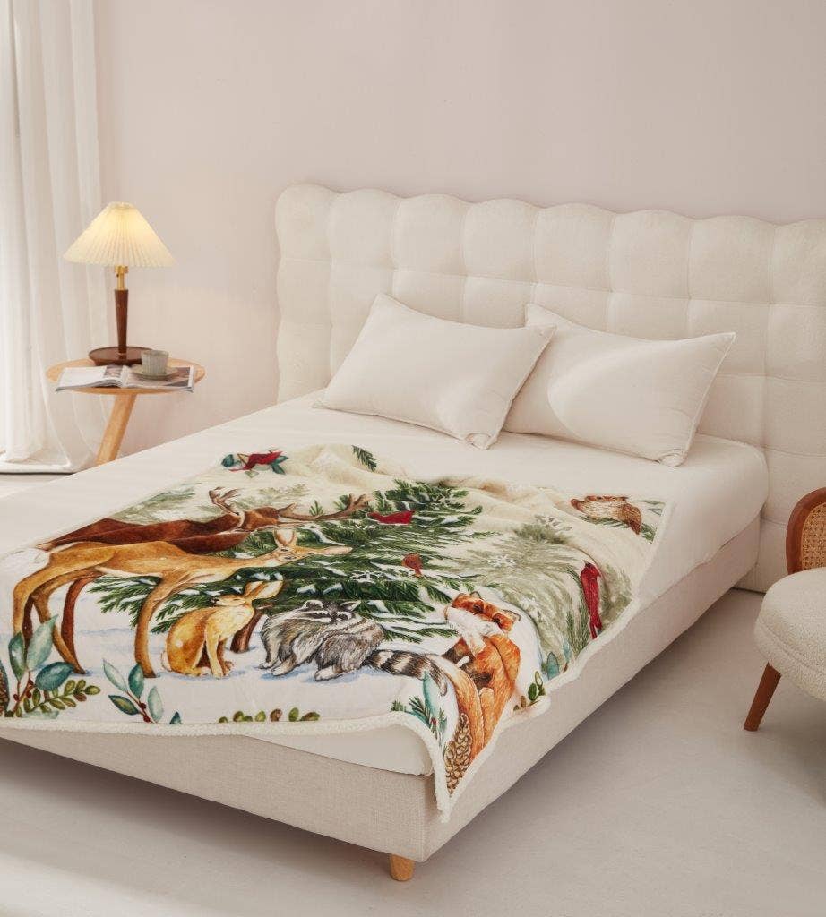 Duke Imports - Wholesale Throw Blanket - "Winter Wonderland" Flannel Sherpa Throw Blanket 50"x60"1
