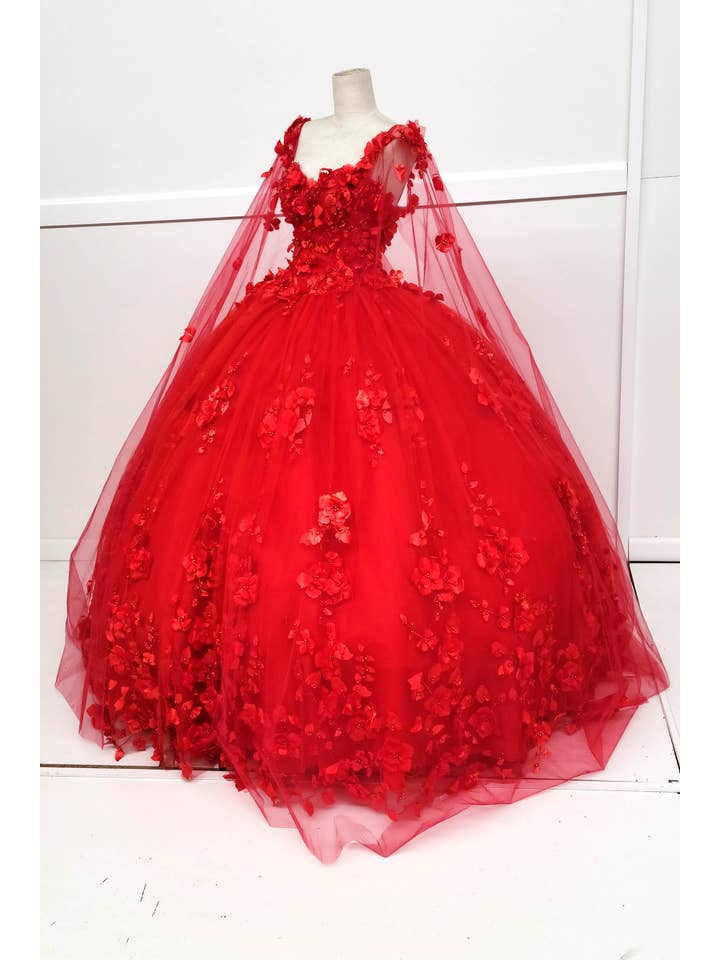 Chicas - Venta al por mayor Vestido de fiesta - Mujer - Vestido de Quinceañera con Flores y Capa Dividida CHF301826