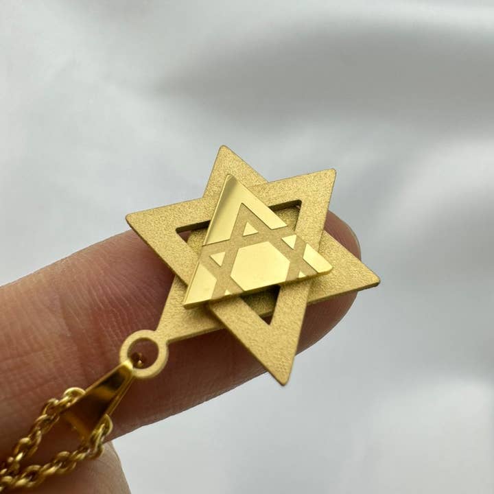 Koch La Ni Jewelry - Venta al por mayor Collares con colgantes/abalorios - Collar de 3 capas con Estrella de David chapado en oro de 18 quilates1