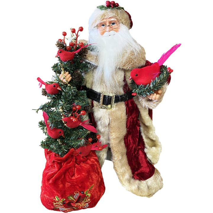 15" Cardinals in a Tree Claus for wholesale by Santa’s Workshop Inc.