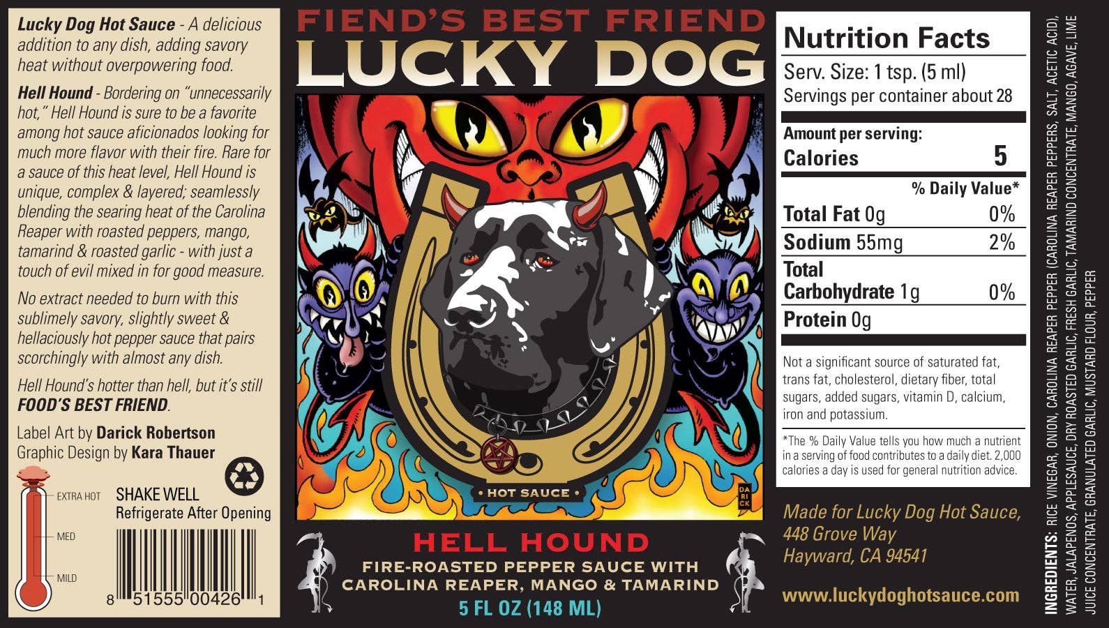 Lucky Dog Hot Sauce - Wholesale Hot Sauce - Hell Hound - XXXHot Fire-Roasted Hot Sauce with Carolina Rea1