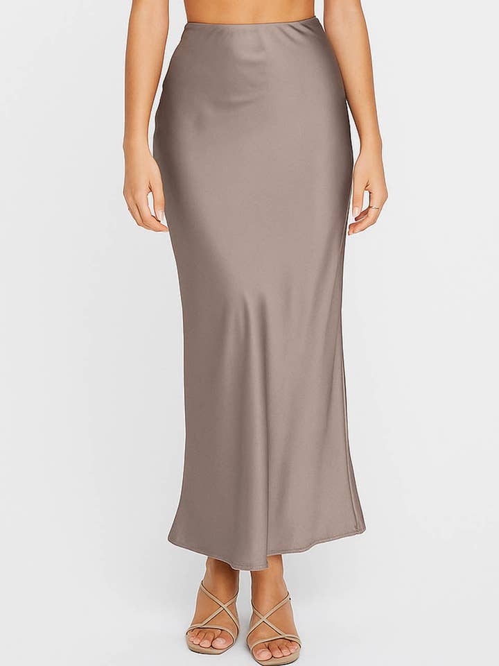 Sweetkama - Wholesale Skirt - Women's - Ladies Stain Zipper Side Hip Wrap Maxi Skirt0