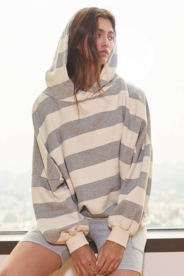 BUCKETLIST INC - Wholesale Hoodie - Women's - IT2307 Striped Fleece Sweatshirt Hoodie3