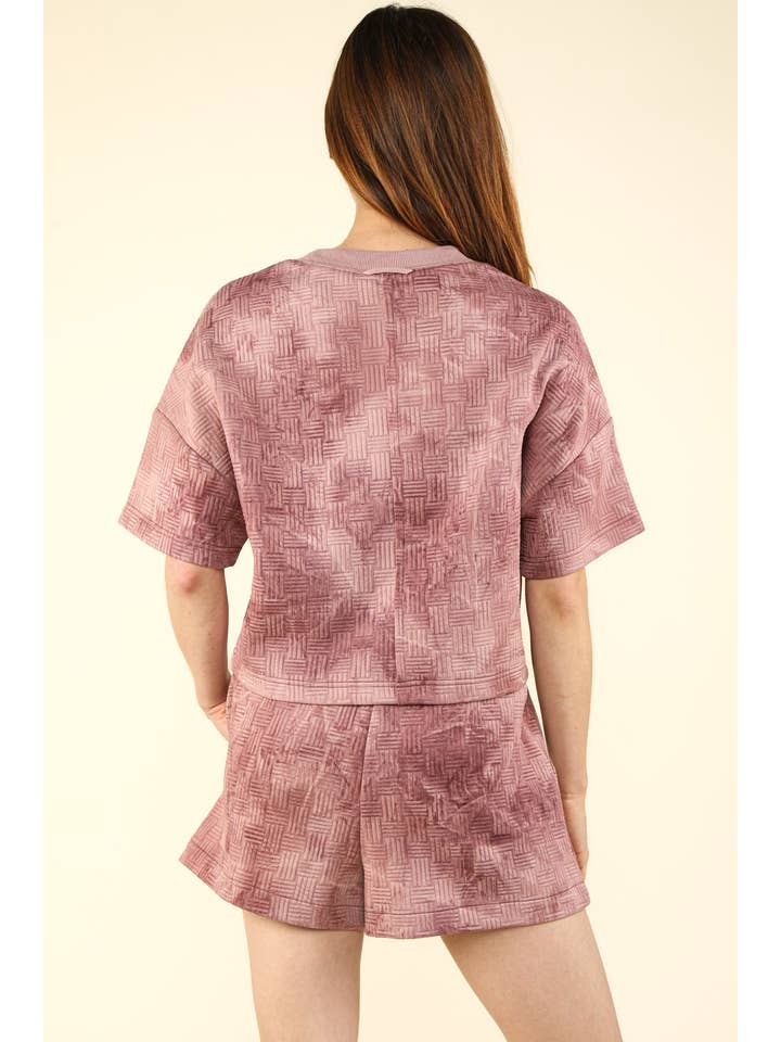 VERY J – Engroshandel Loungesæt - Dame – NT11780SET-Quiltet vasket behagelig striktop og shorts sæt14