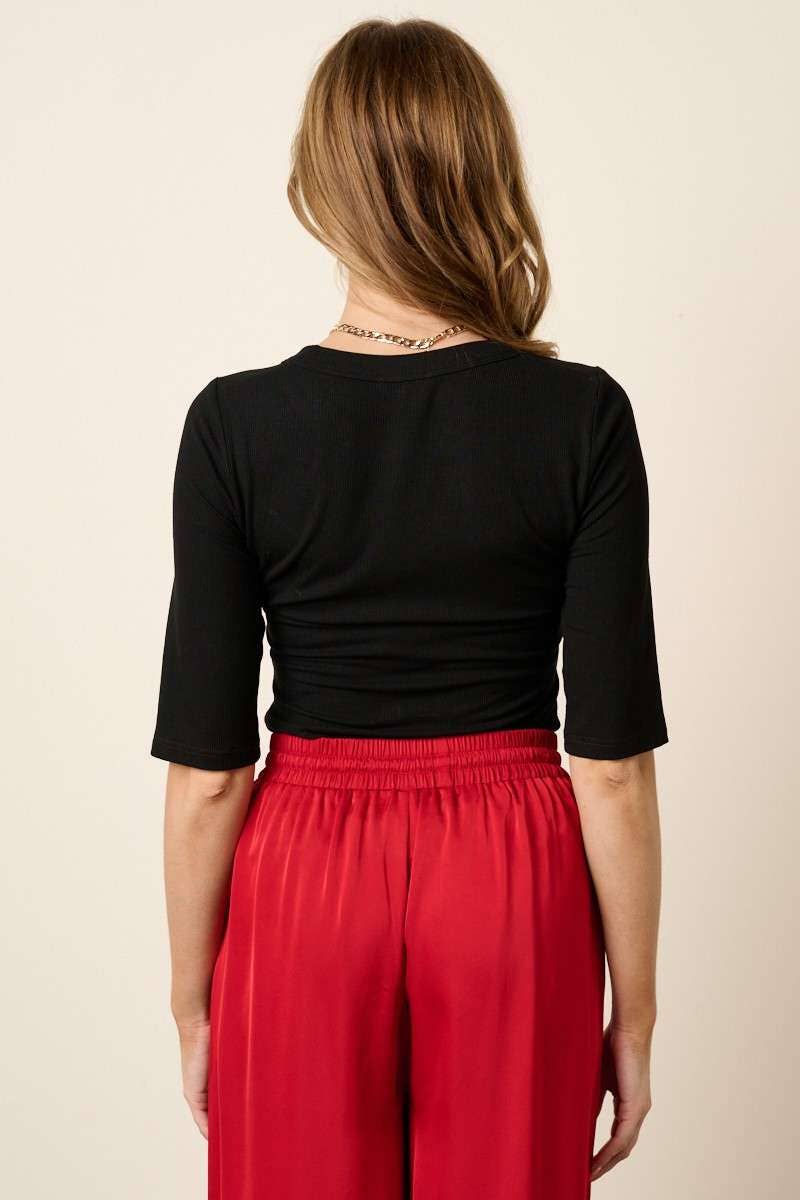 mittoshop - Wholesale Knit Top - Women's - H14853 - ROUND NECK 3/4 SLEEVE RIB KNIT TOP1