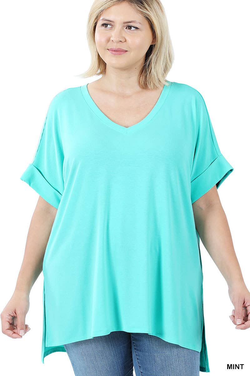 OLIVEMUSTARD  `.Plus size V Neck Top w/ side-slit for wholesale on Faire21