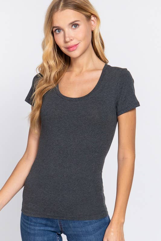 Active Basic | Active USA – Engroshandel T-shirt – til kvinder – Kortærmet top i bomuldstrikot med rund hals50