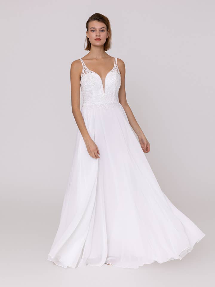 Alice'Desir - Wholesale Gown - Women's - A-line dress with V-neck, floor-length, lace