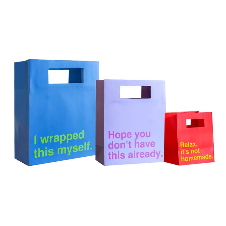 3pk Gift Bags: Not Homemade/Don't Have/Wrapped Myself for wholesale by Prank-O
