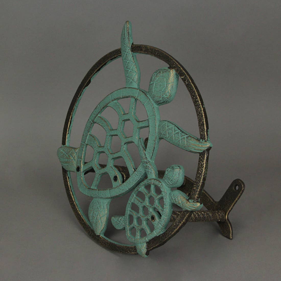 Zeckos - Wholesale Outdoor Ornament/Decor - Verdigris Bronze Finish Cast Iron Sea Turtle Hose Holder2