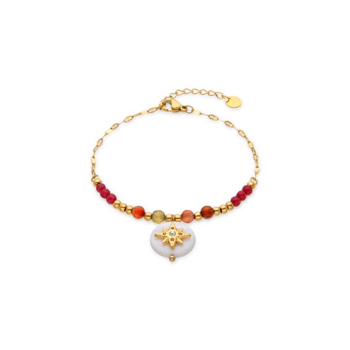 Luxenter - Wholesale Charm/Dangle Bracelet - Pulsera de Madreperla Blanca acabada en oro amarillo de 18k - Zador