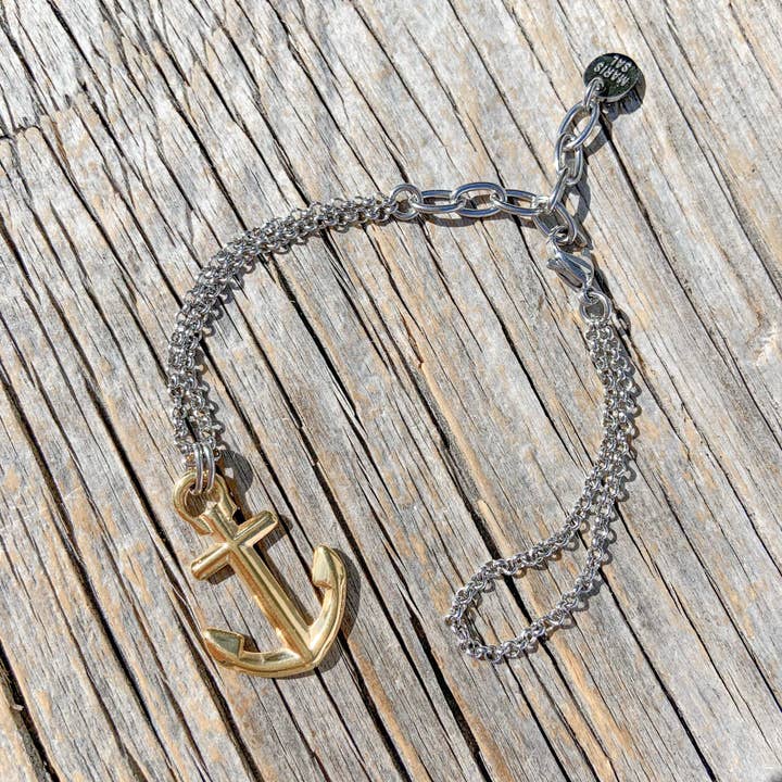 Bracelet ancre VINGA en acier nautique argenté et doré pour la vente par Maris Sal Nautical