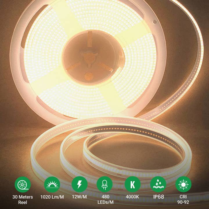 30 meters COB LED Strip Light 24V, 4000K, IP65 for wholesale by ENER-J