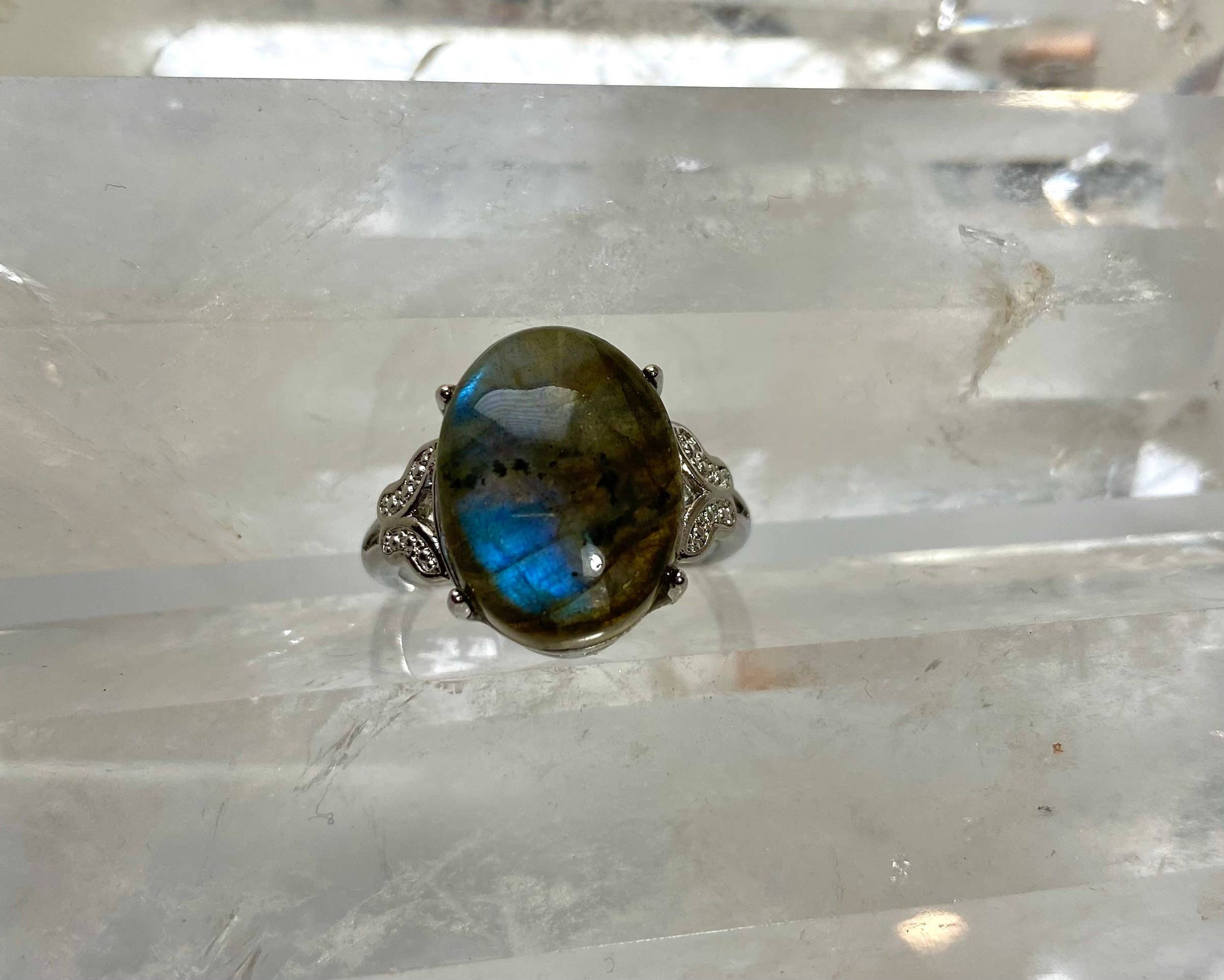 KayleeNYC - Vendita all'ingrosso Anelli con pietra singola/solitario - Anello in Labradorite Naturale Bronzo Bianco7