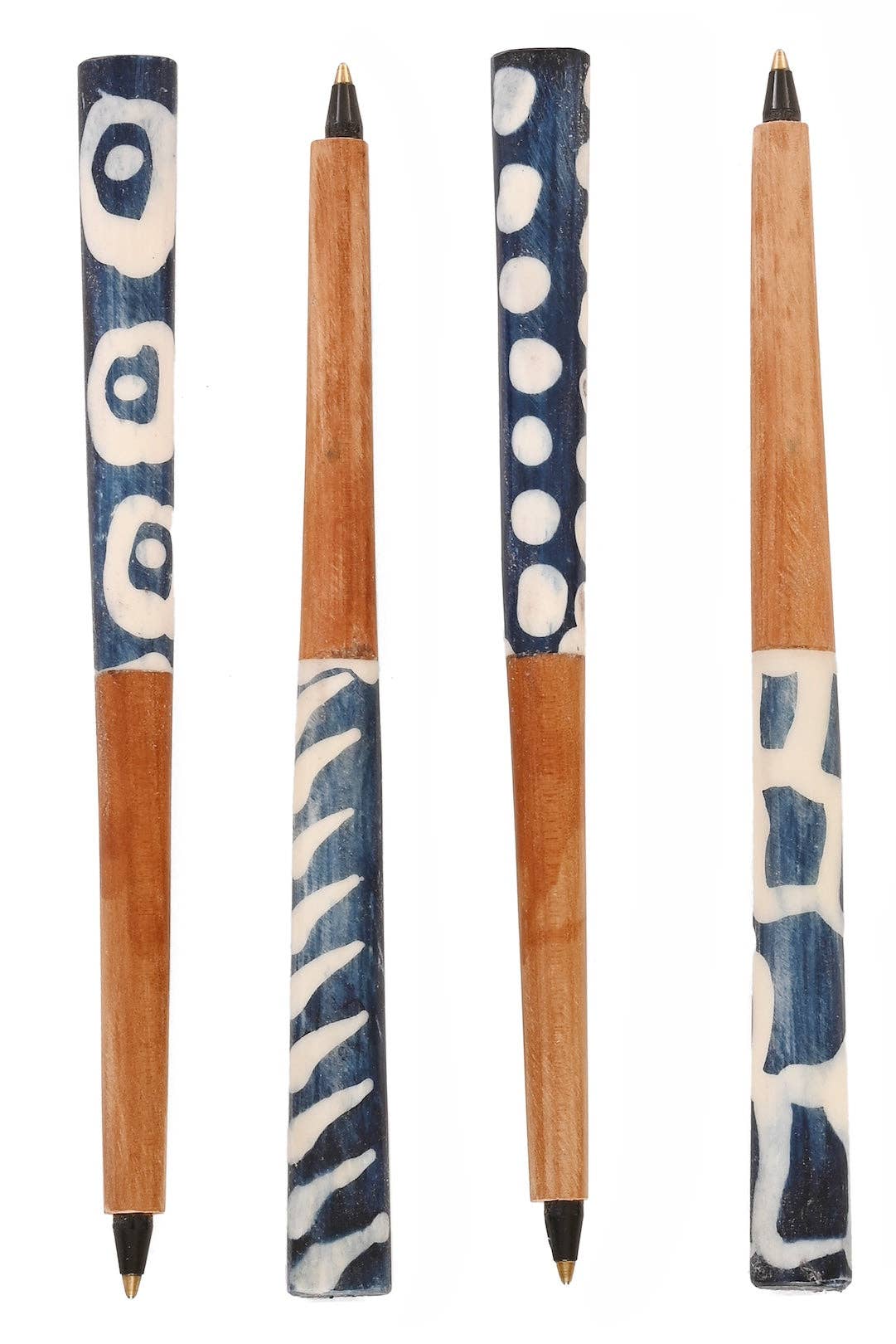 Swahili | AFRICAN MODERN - Wholesale Pen - Akamba Batik Dyed Cow Bone and Wild Olive Wood Ink Pen - Blue2
