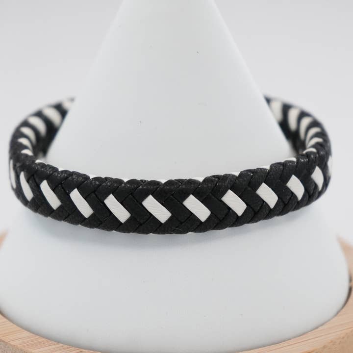 Black and White Leather Bracelet for wholesale by Loli