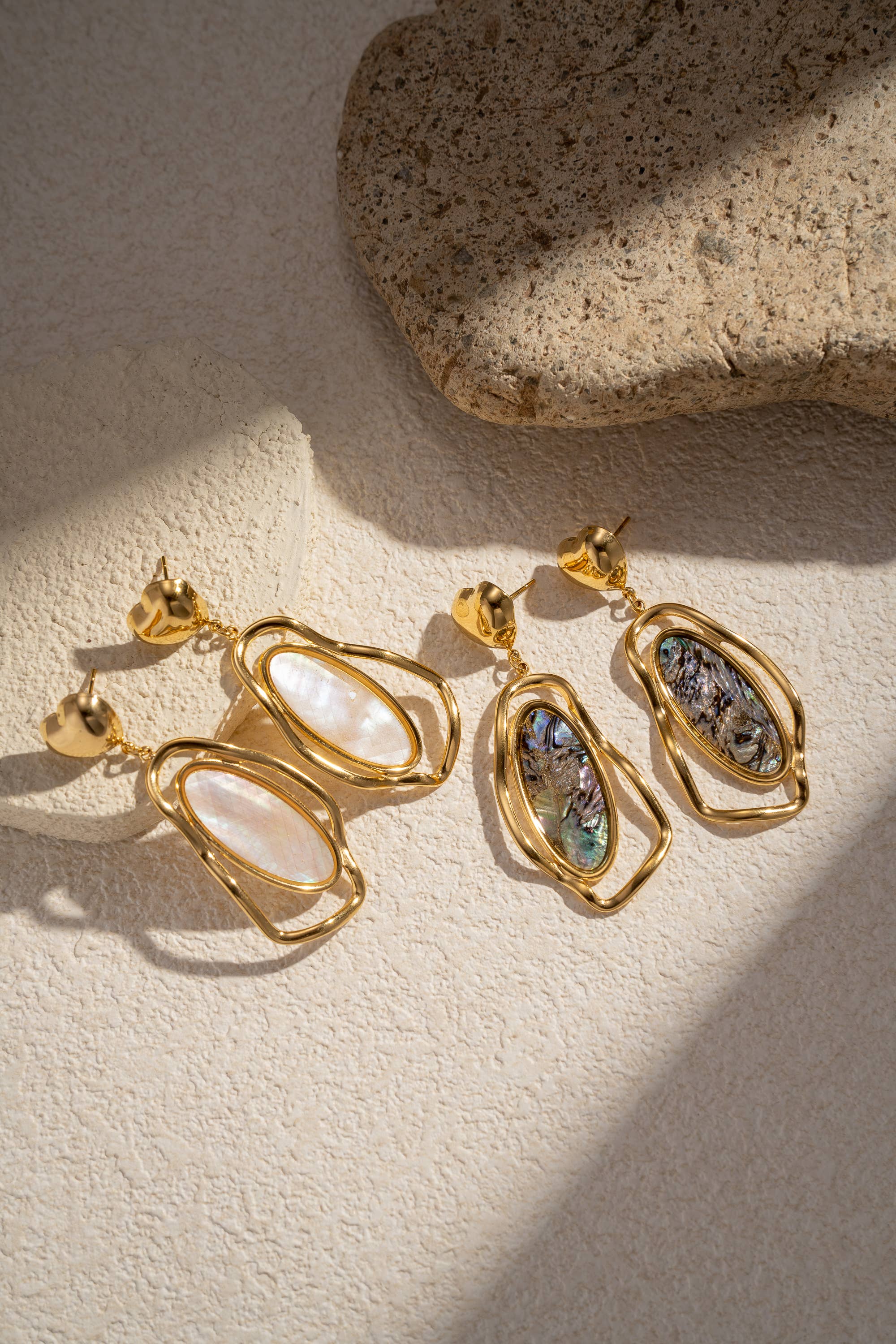 COSMOS - Wholesale Dangle Earrings - Gold dangling earrings in Mother-of-Pearl & Abalone steel1