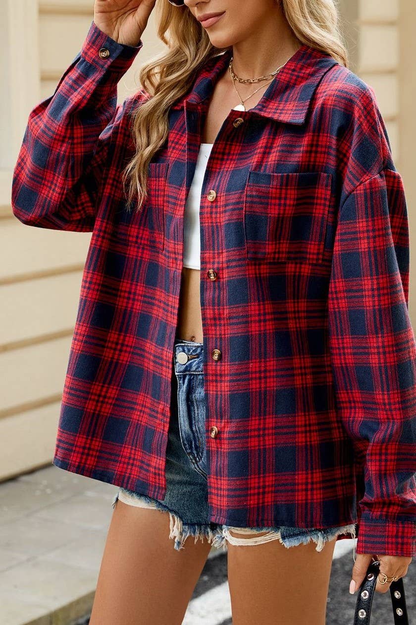 Rosa Clothing - Wholesale Shirt Jacket/Shacket - Women's - Rylor oversized plaid shirt14