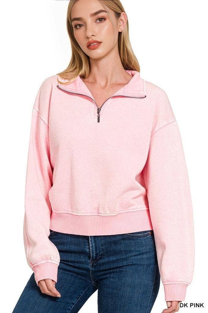 42POPS - Wholesale Sweatshirt - Women's - `.0806 Washed Fleece Half Zip Pullover SI-249301