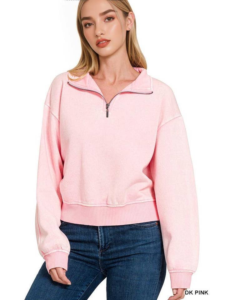 42POPS - Wholesale Sweatshirt - Women's - `.0806 Washed Fleece Half Zip Pullover SI-249301