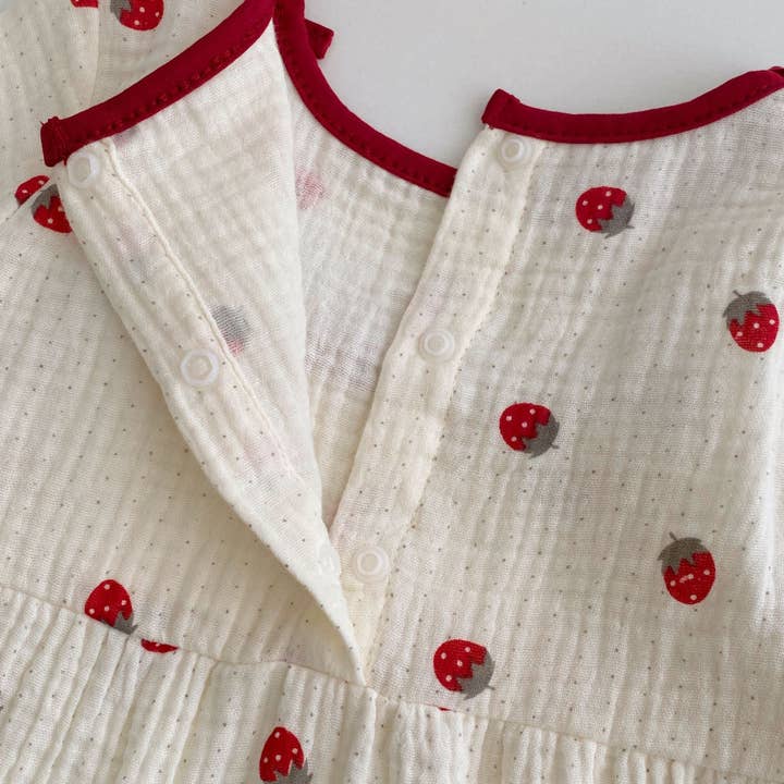 Red Autumn Arrival Baby Girls Long Sleeves Crew Neck Strawberry Pattern Rompers for wholesale on Faire4