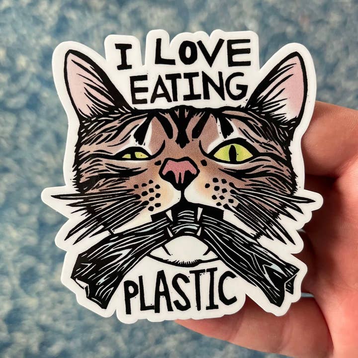 Morganite Press - Wholesale Sticker - I Love Eating Plastic Cat Sticker0