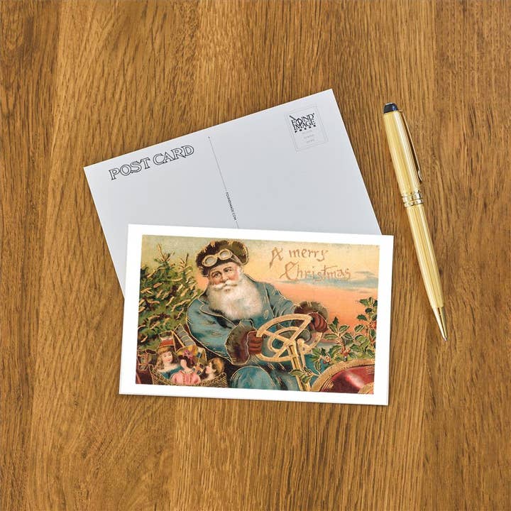 Found Image Press - Vendita all'ingrosso Cartoline - Cartolina MC-04 Buon Natale, Babbo Natale alla Guida di un'Auto d'Epoca