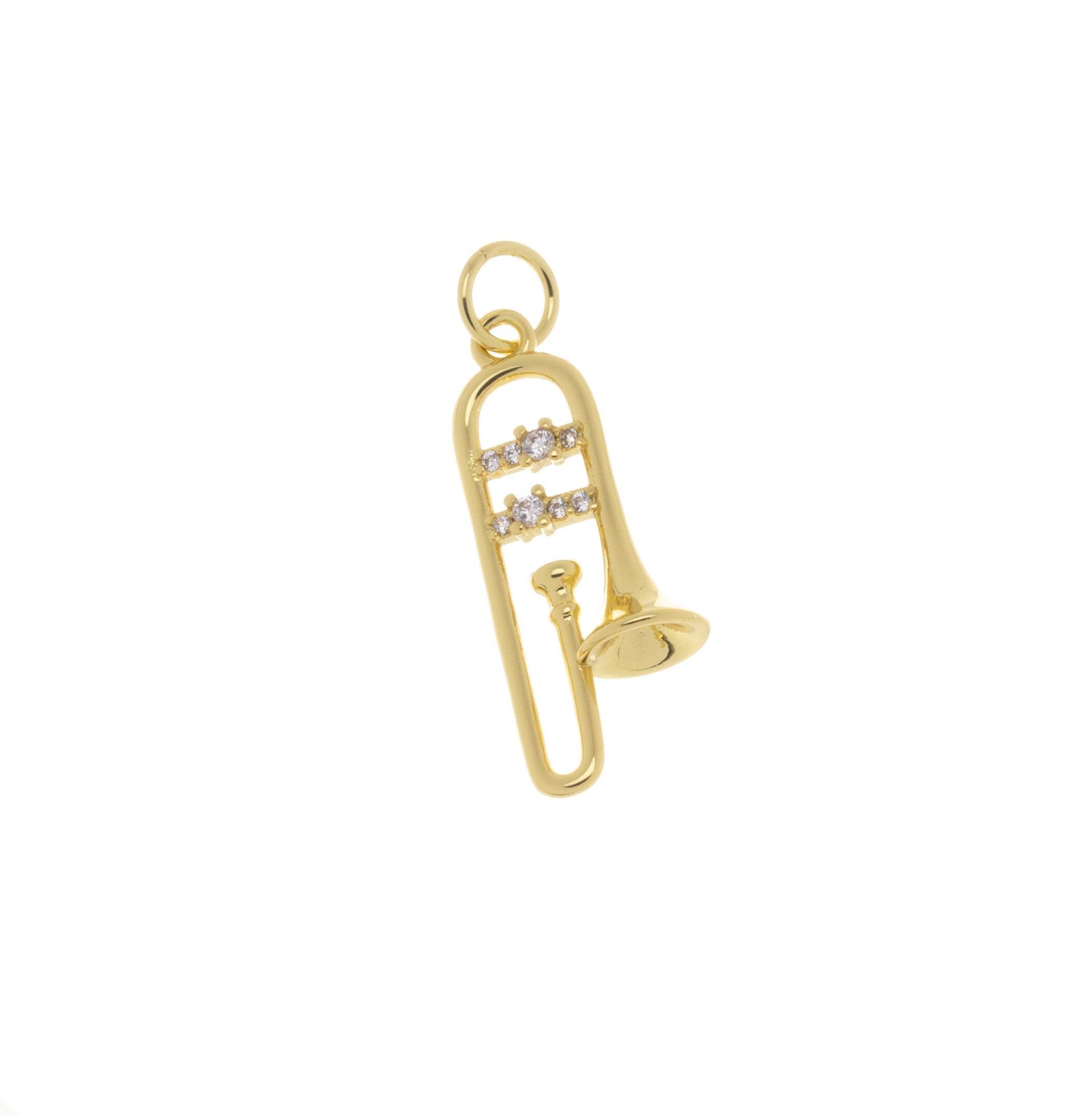 Jewel Pledge – wholesale Individual charm/pendant – Gold Trombone, Trumpet, Saxophone & CZ Musical Charm CPG21801