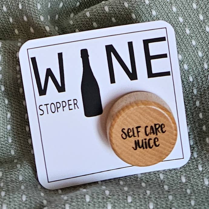 Self Care Wine Stopper for wholesale by Lou Golden Designs