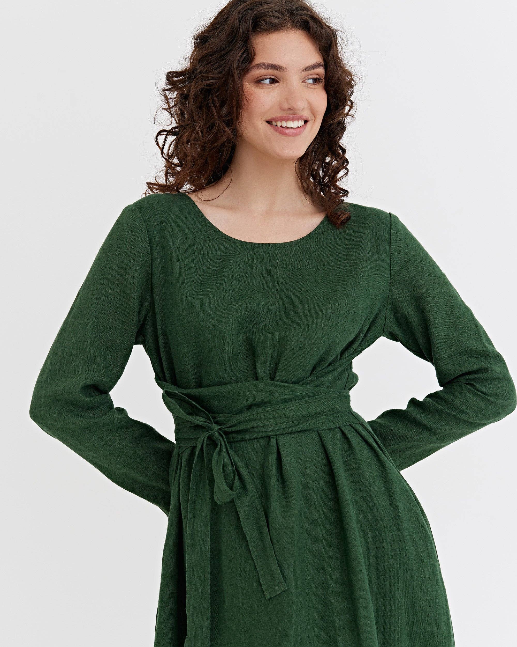 MagicLinen (We handle U.S. import procedures for you) - Wholesale Dress - Women's - Long linen dress GRENADA in Deep green3