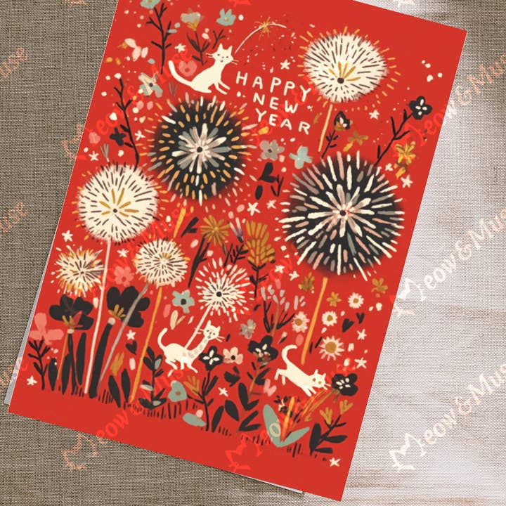 Meow & Muse - Wholesale Postcard - Ansichtkaart 'Katten en Bloesems van het Nieuwe Jaar III'