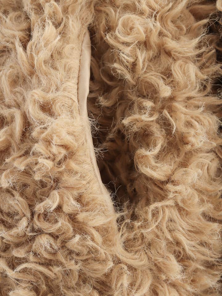 KHAKI Lapel long-sleeved single-breasted faux fur coat for wholesale on Faire8