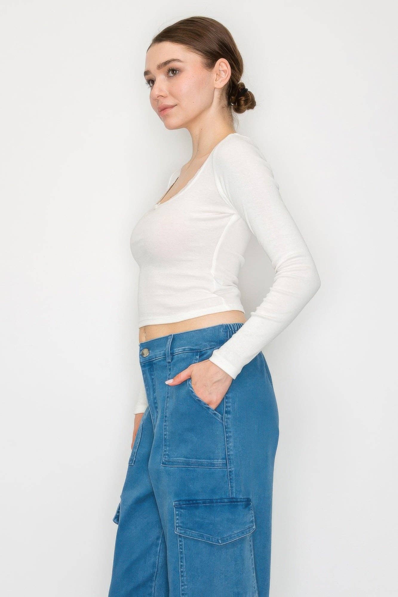 CC Wholesale Clothing - Wholesale Knit Top - Women's - Lace Trim Square Long Sleeve Top13