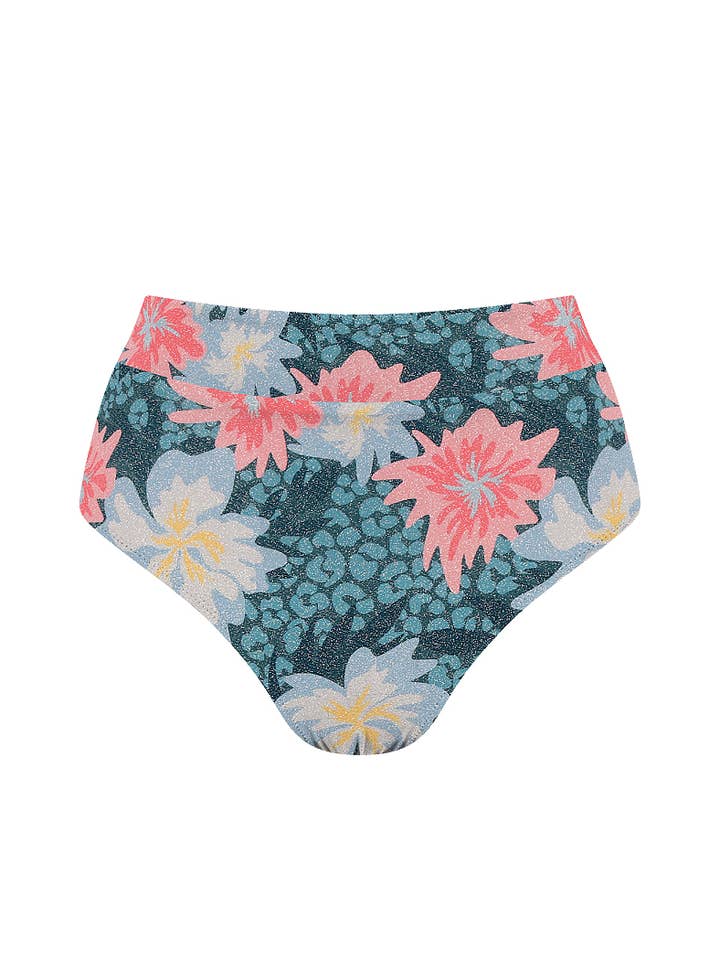 High-waisted bikini bottom-Jungle Flare Lurex for wholesale by Chlamys Varia by MrMiss Studio
