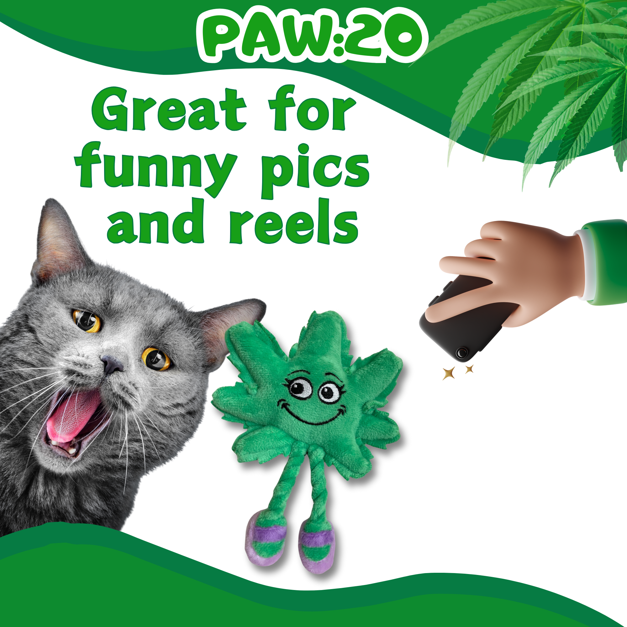PAW:20 - Wholesale Pet Toy - Cat - Lil' Mary Jane the Marijuana Leaf, Plush Catnip Cat Toy3