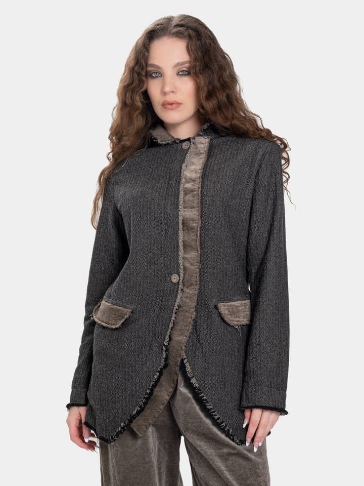 Baci & Amici Fashion - US Continental - Wholesale Jacket - Women's - Double Placket Jacket with Velvet Patchwork6