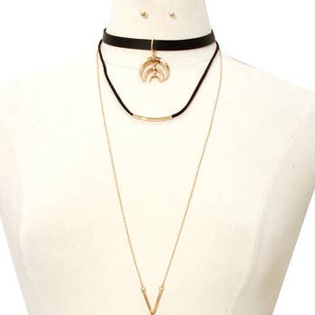 Suede Long Choker - Gold for wholesale by PinktownUSA